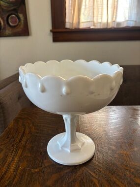 Vintage White Milk Glass Compote Pedestal Bowl